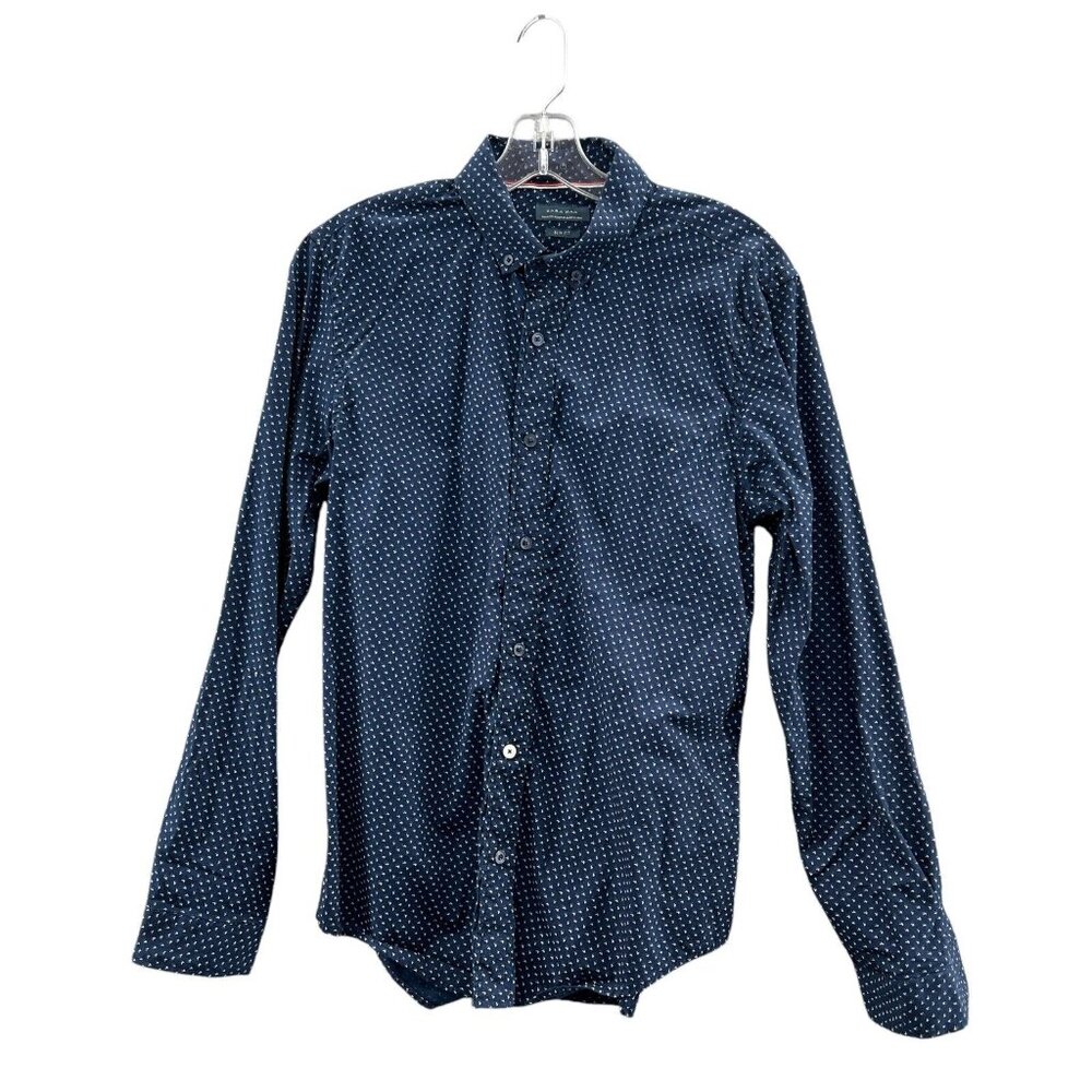Zara Man Long Sleeve Button Down Shirt Slim Fit Medium Men's Blue Cotton